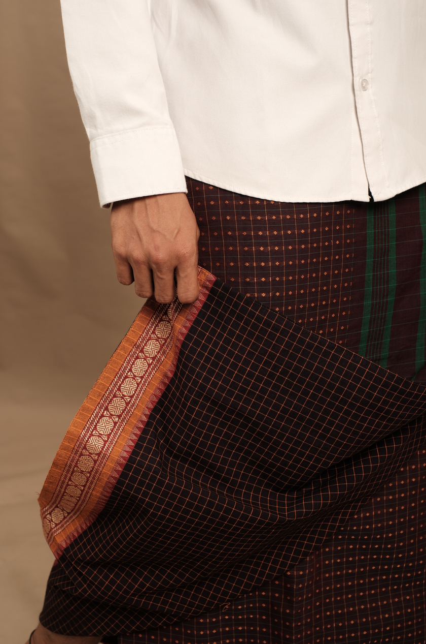 Maroon & Copper Pattu Vesti | Kattam