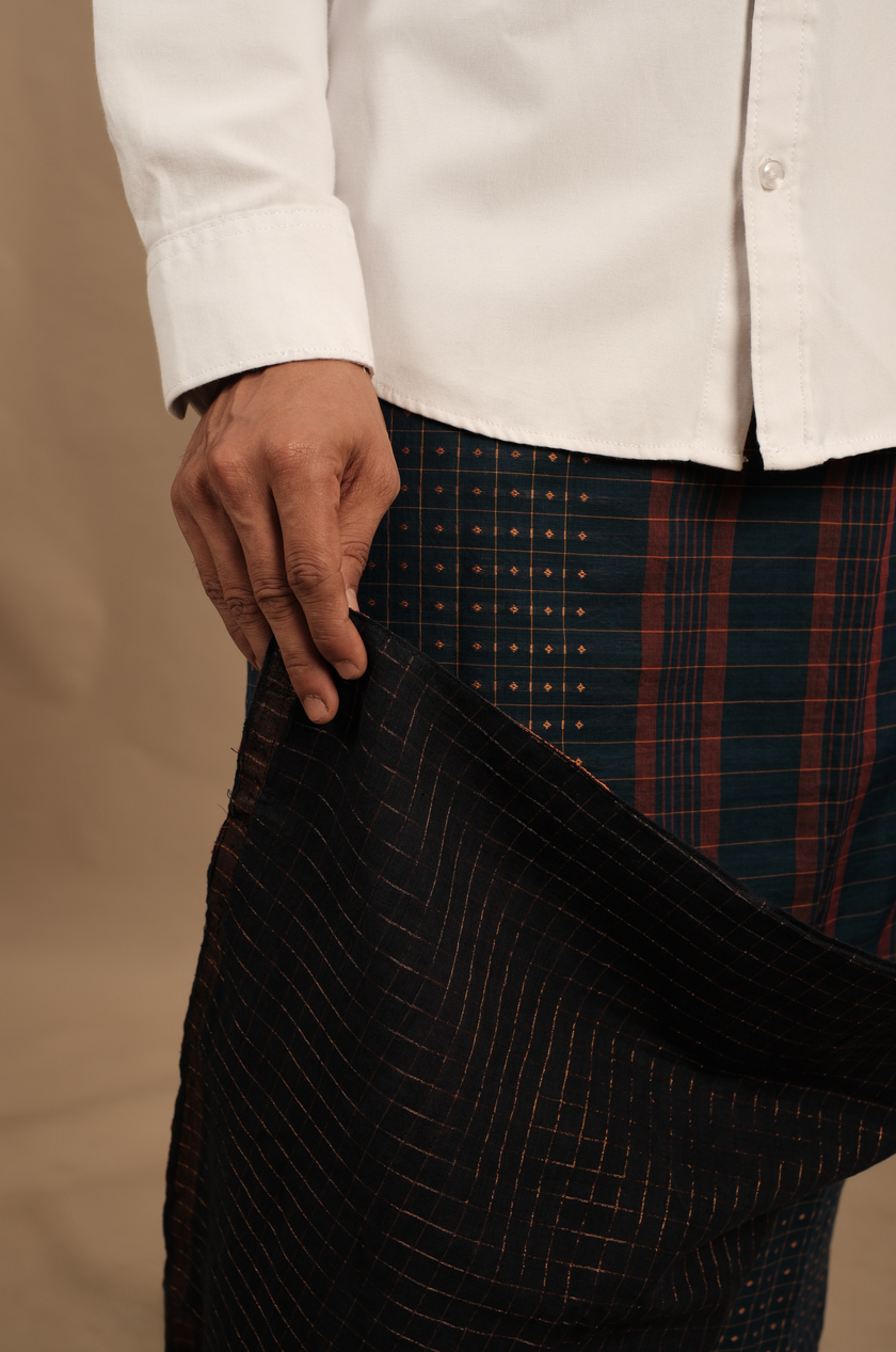 Teal & Copper Pattu Vesti | Kattam