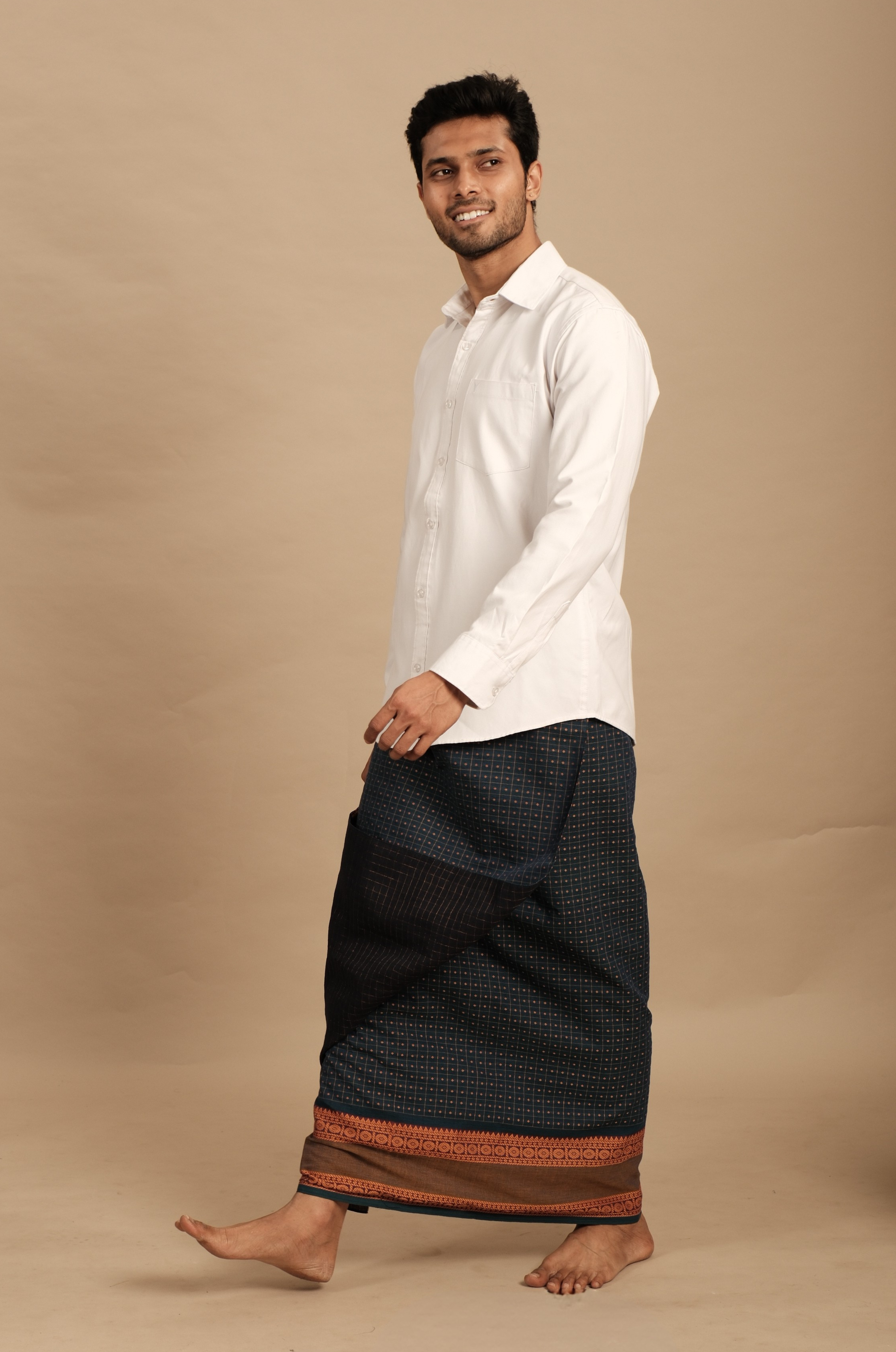 Teal & Copper Pattu Vesti | Kattam