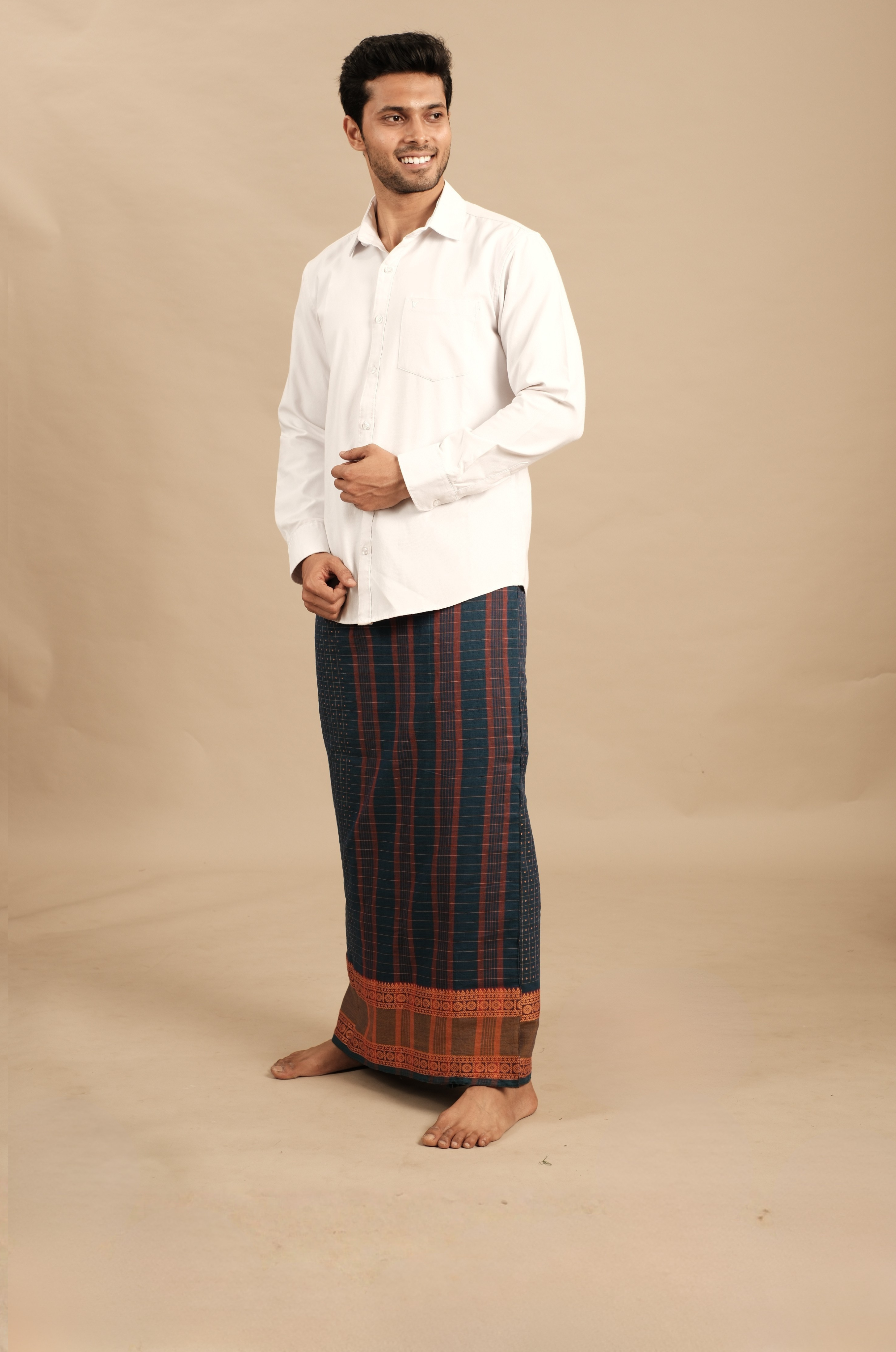 Teal & Copper Pattu Vesti | Kattam