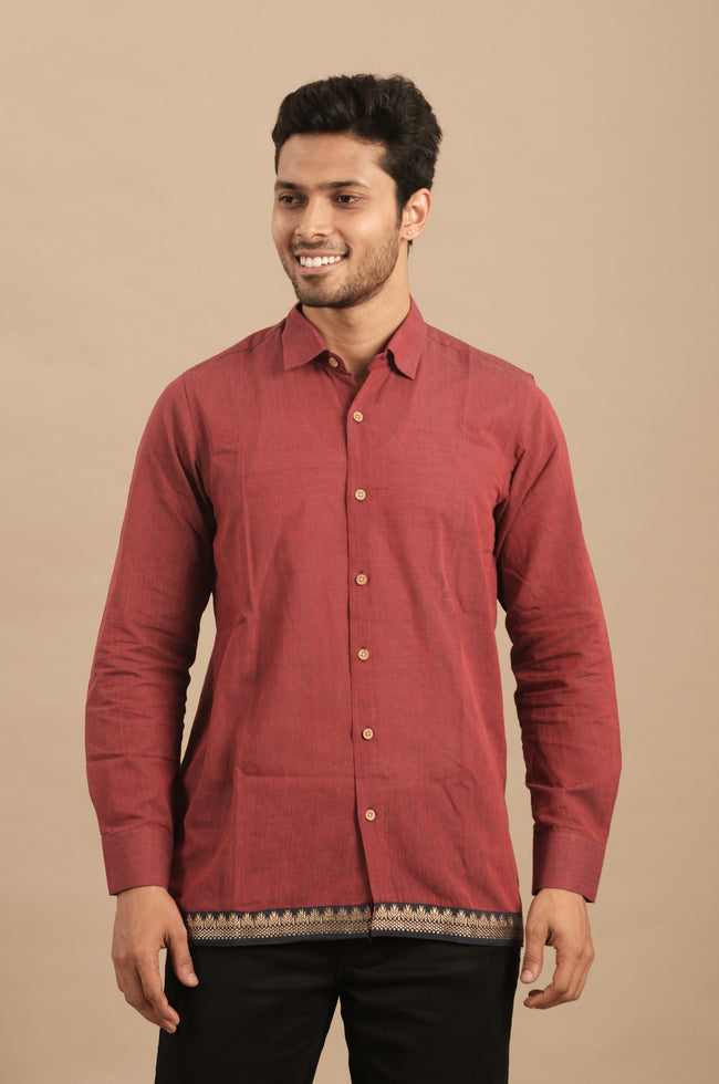 Maroon Silk Blend Men’s Shirt