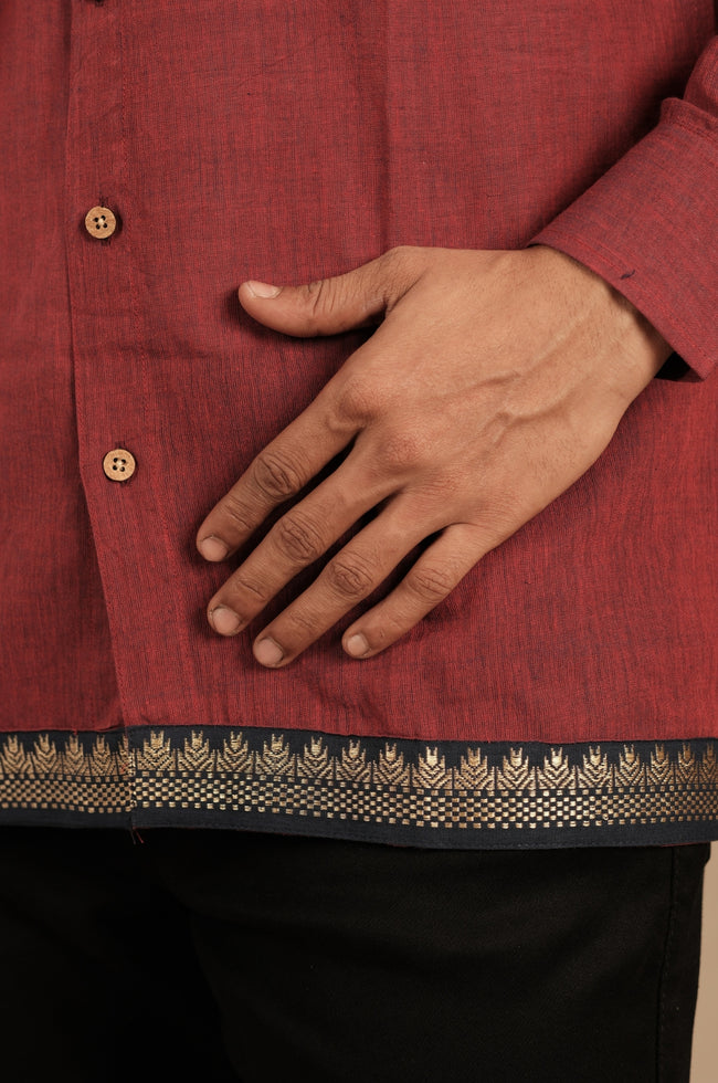 Maroon Silk Blend Men’s Shirt