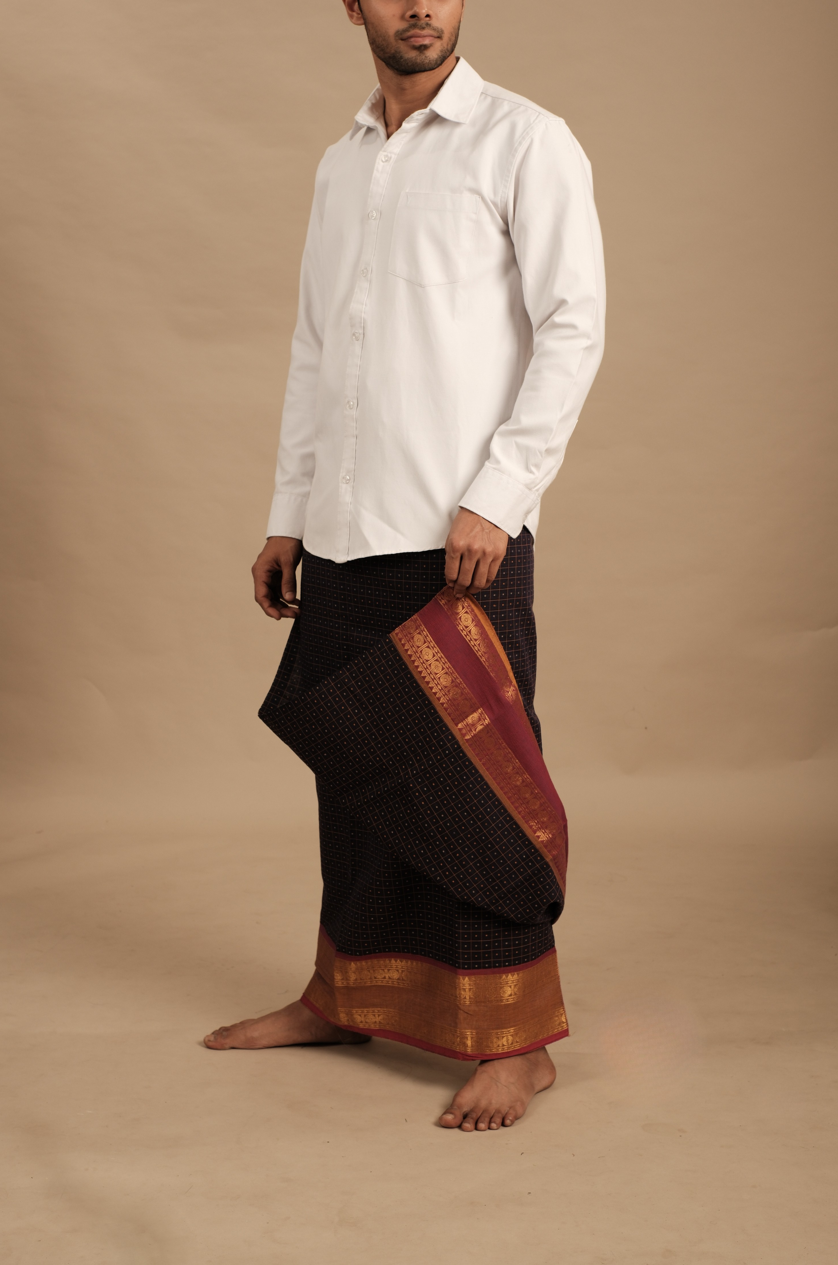 Black & Maroon Pattu Vesti | Kattam