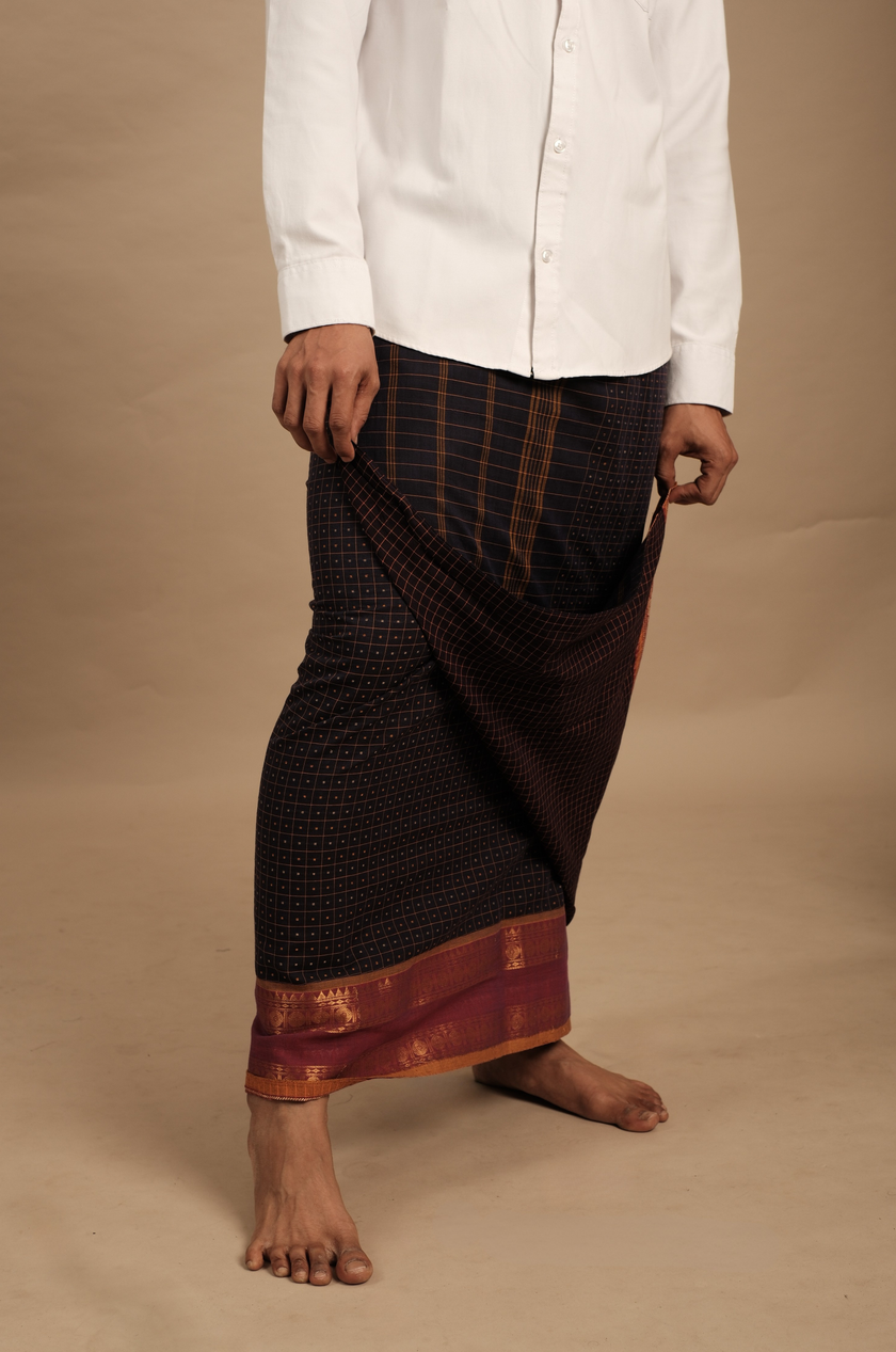Black & Maroon Pattu Vesti | Kattam