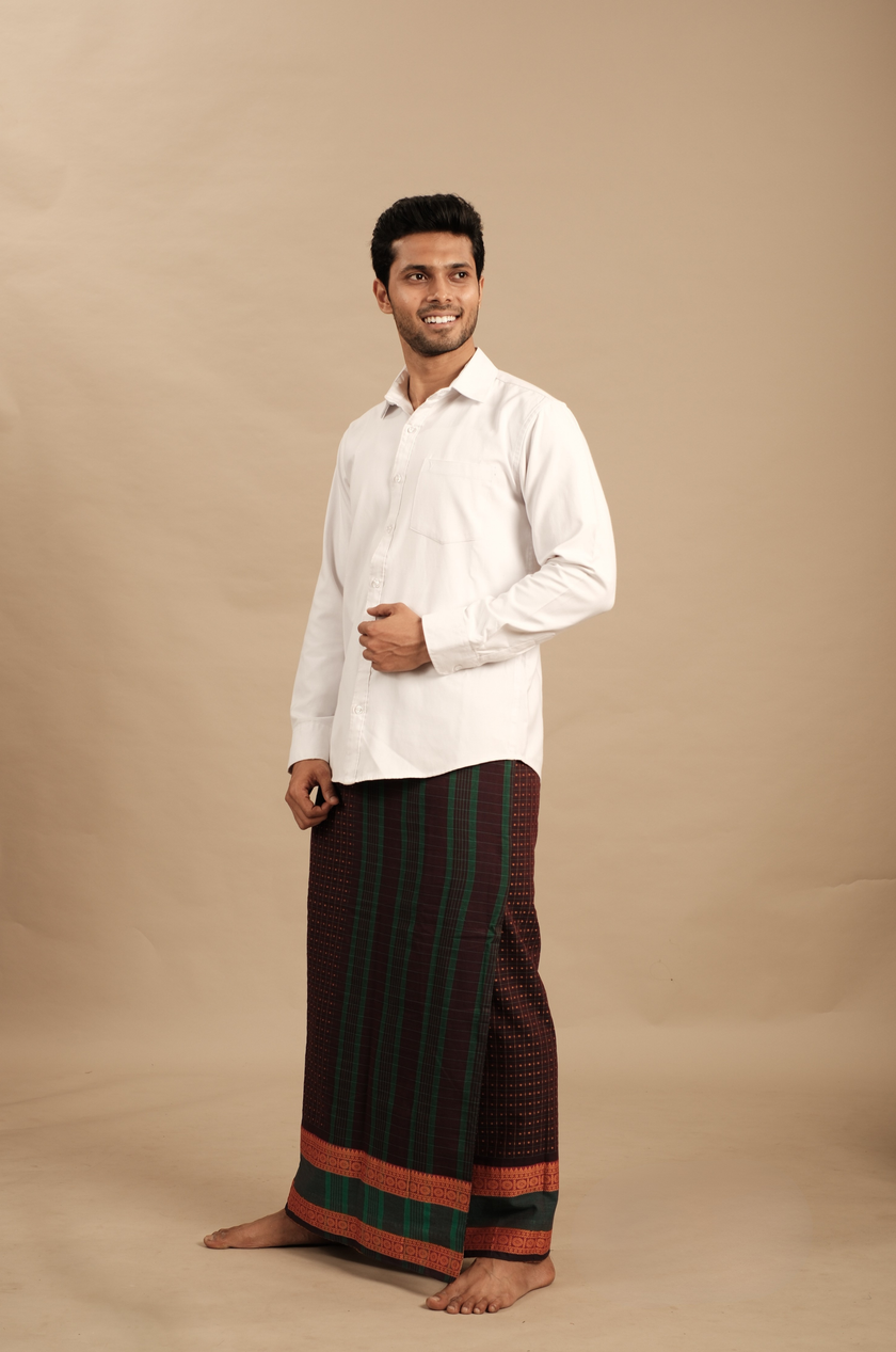 Maroon & Copper Pattu Vesti | Kattam
