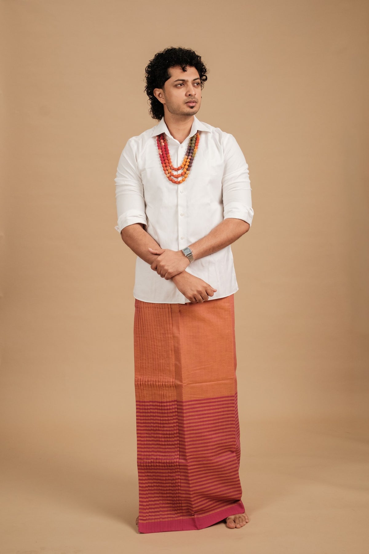 Classic Andhi Neram Veshti – Peach