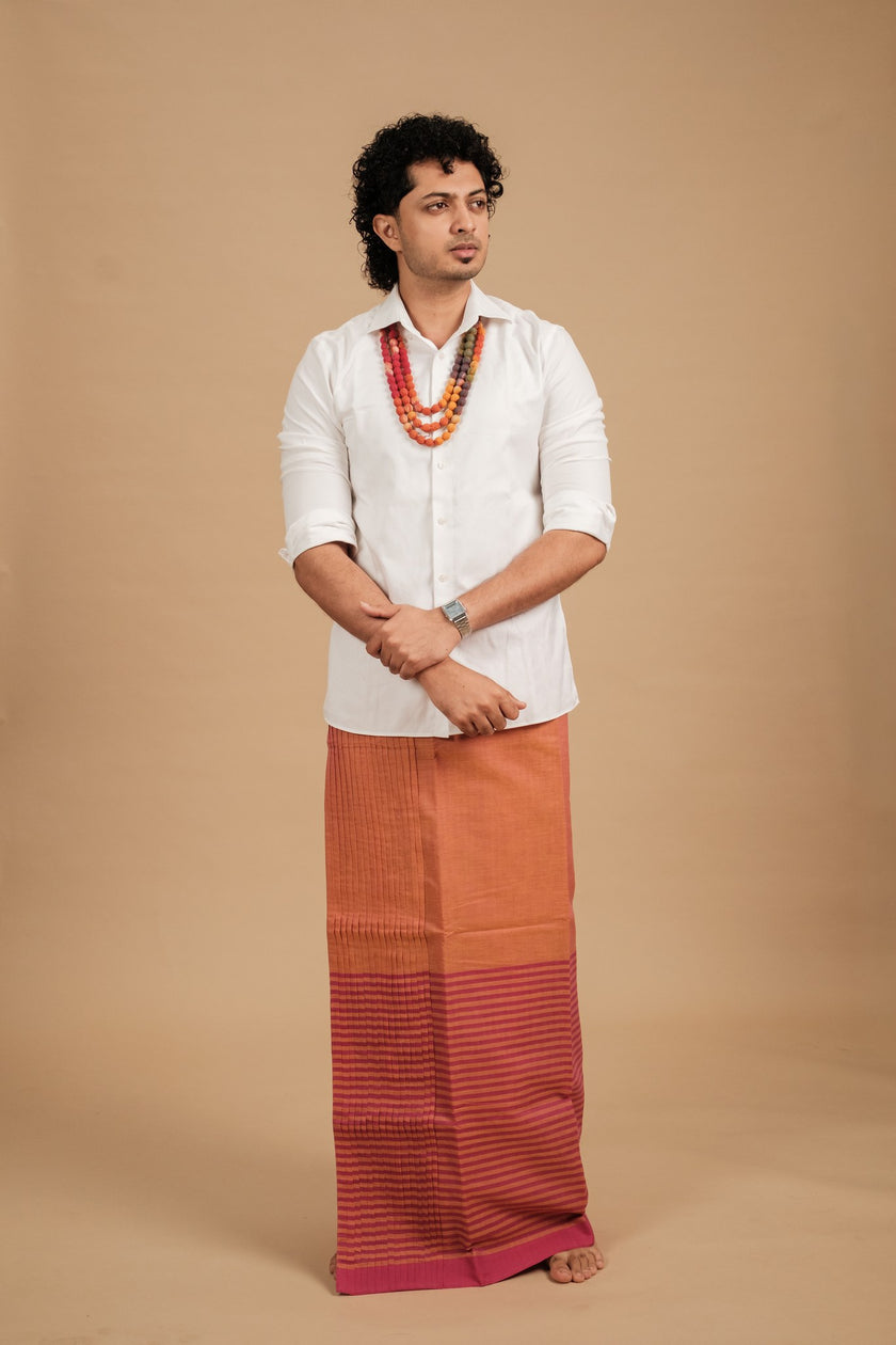 Classic Andhi Neram Veshti – Peach
