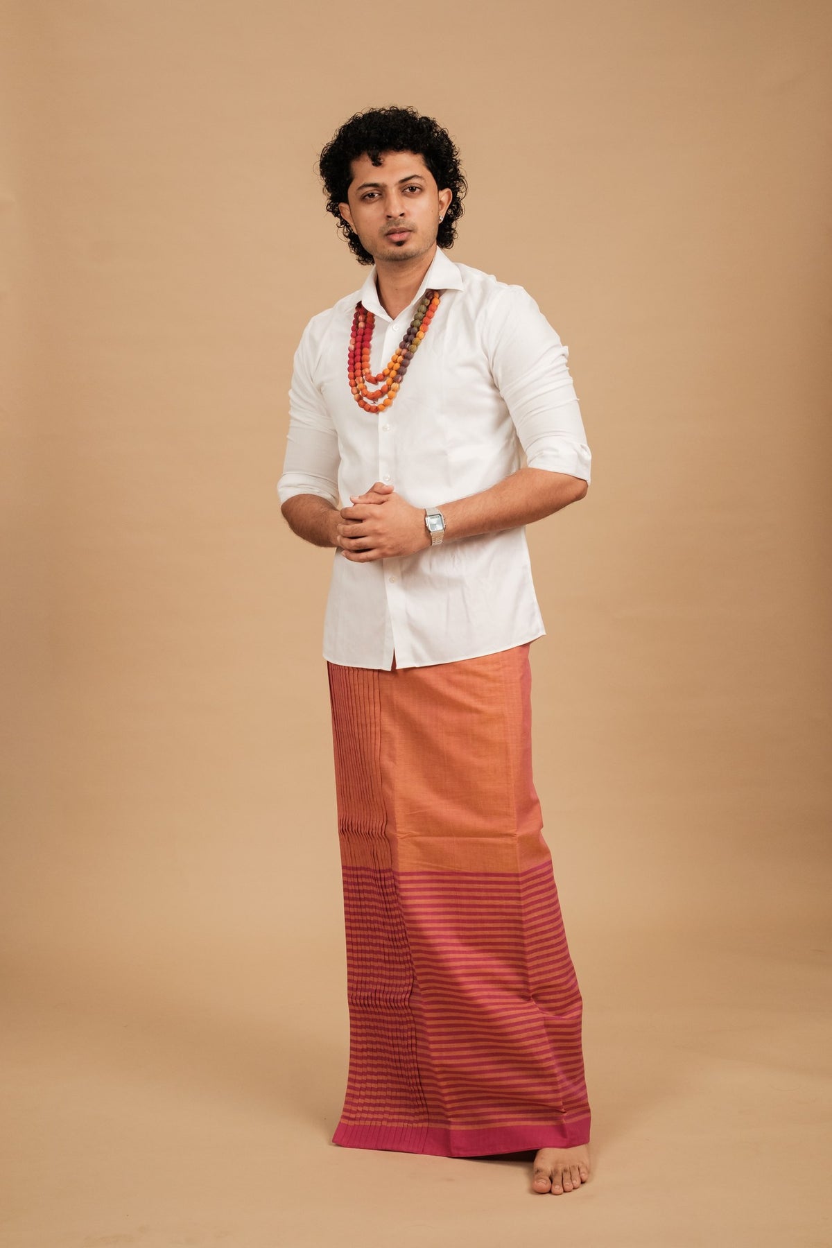 Classic Andhi Neram Veshti – Peach