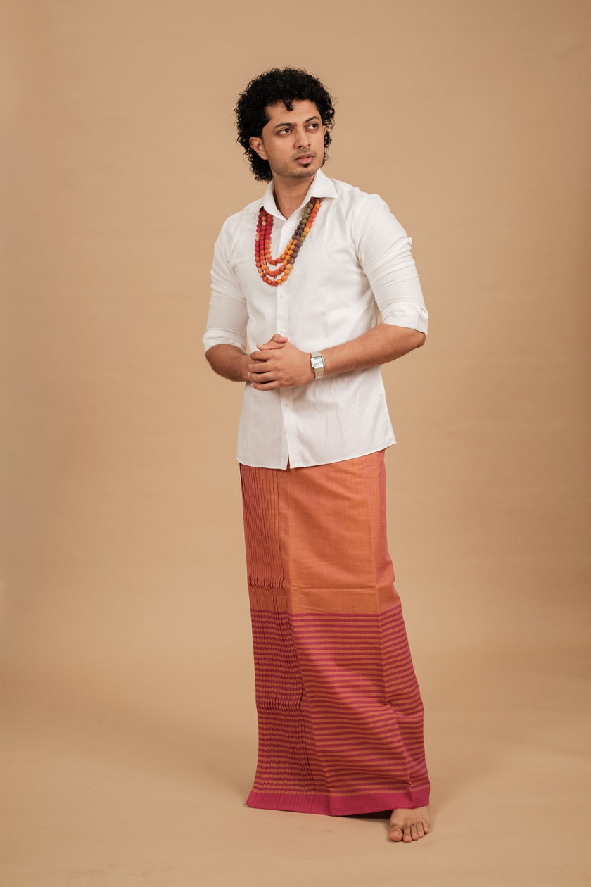 Classic Andhi Neram Veshti – Peach