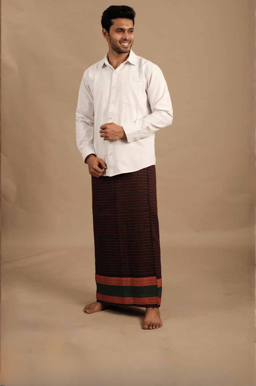 Maroon & Copper Pattu Vesti | Kattam