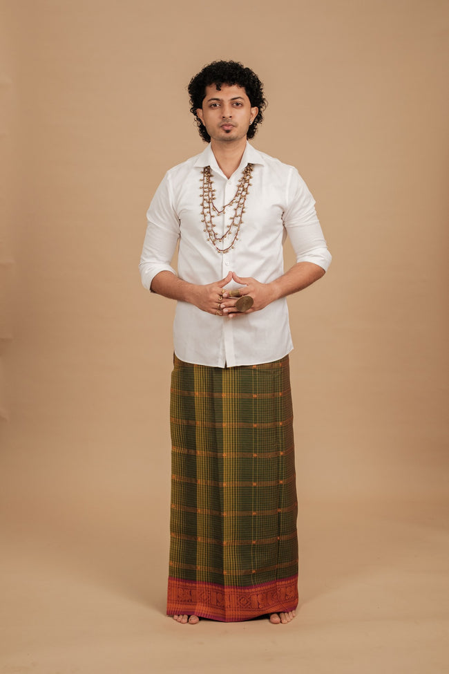 One of a Kind Veshti – Kattam Green
