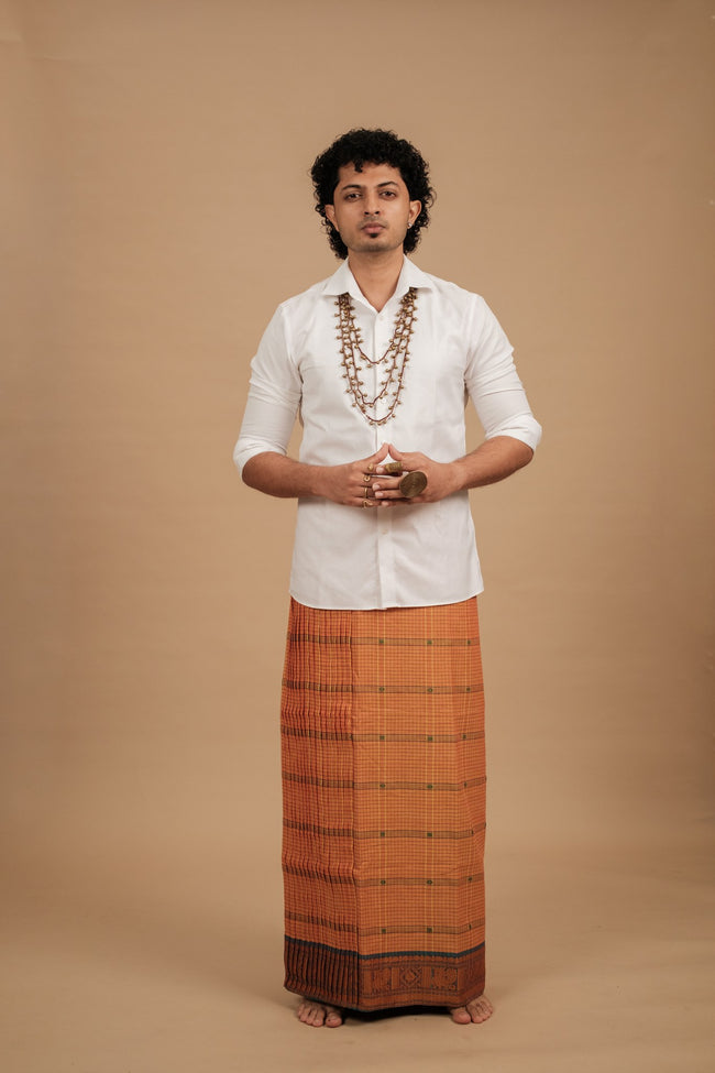 One of a Kind Veshti – Kattam Yellow