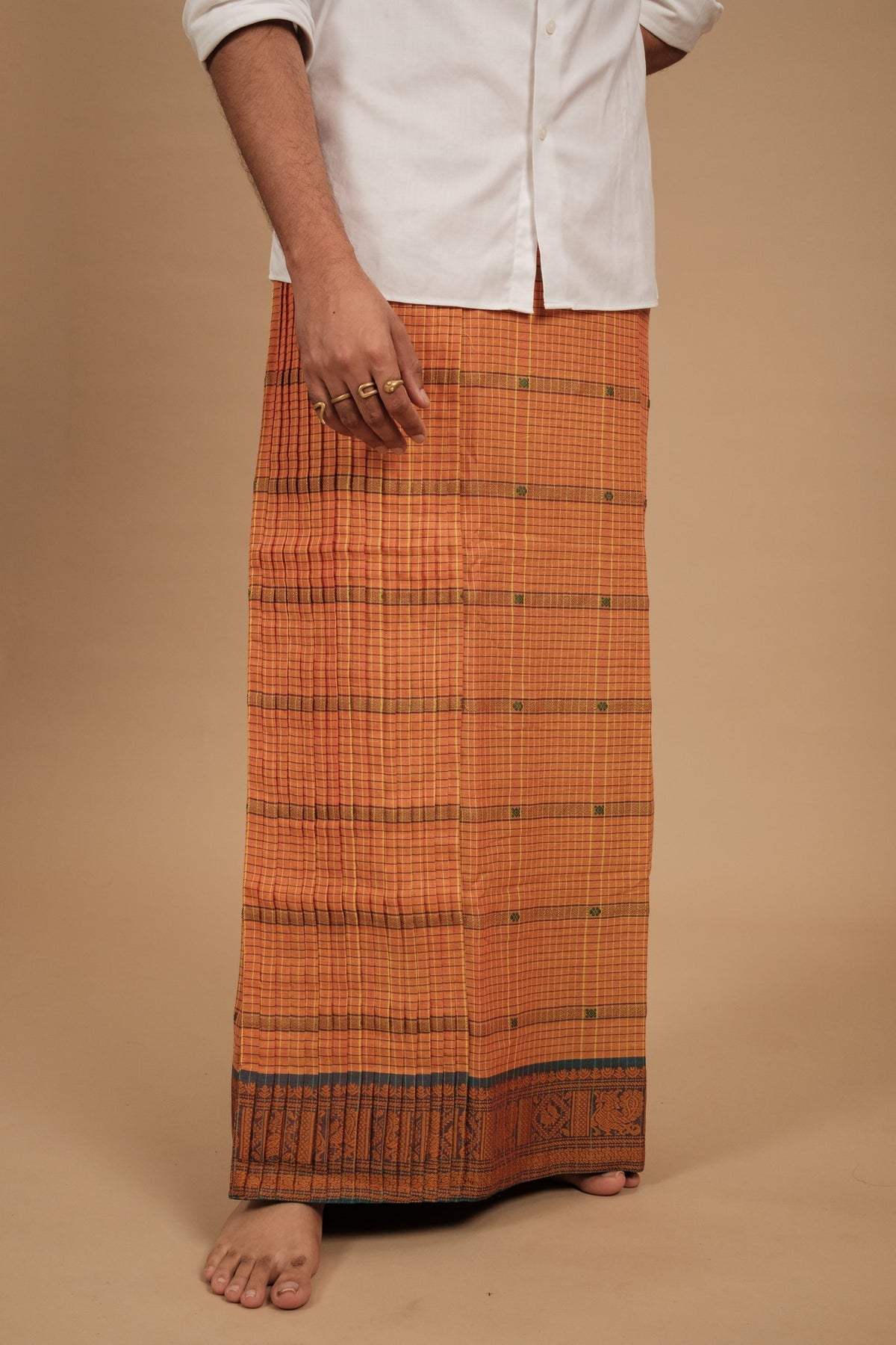 One of a Kind Veshti – Kattam Yellow