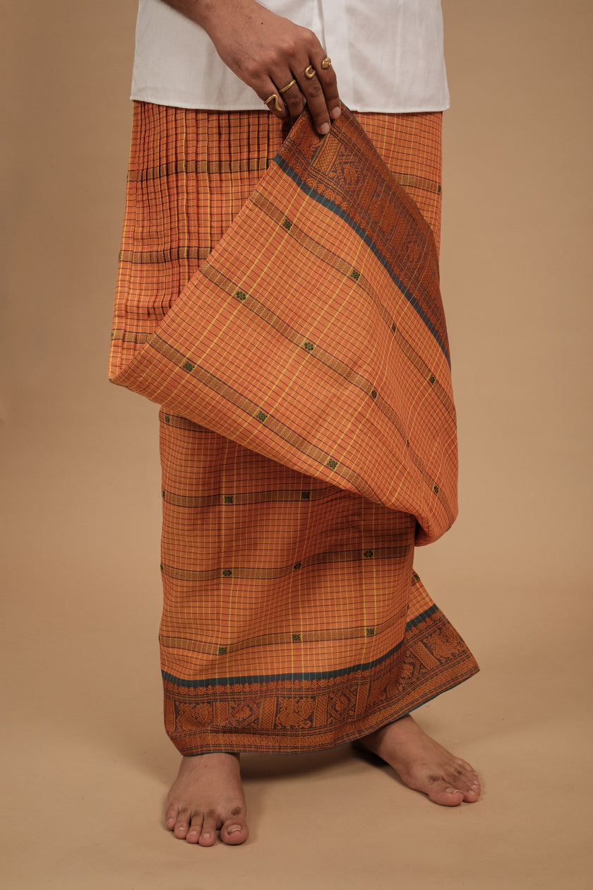 One of a Kind Veshti – Kattam Yellow