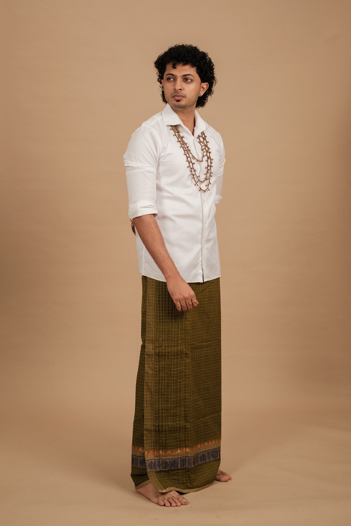 One of a Kind Veshti – Kattam Olive