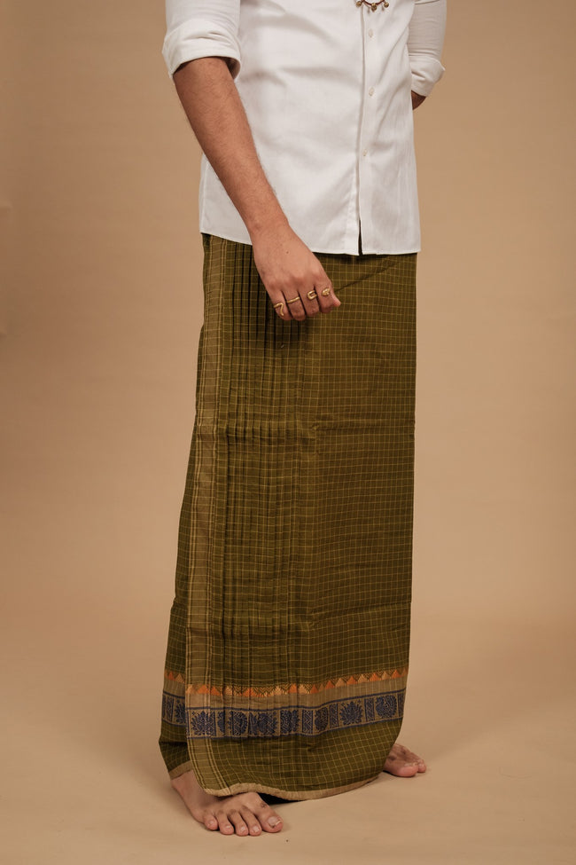 One of a Kind Veshti – Kattam Olive