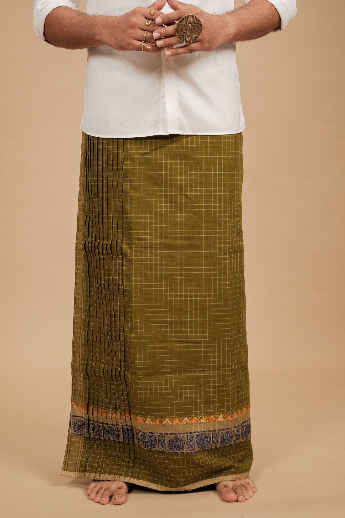 One of a Kind Veshti – Kattam Olive