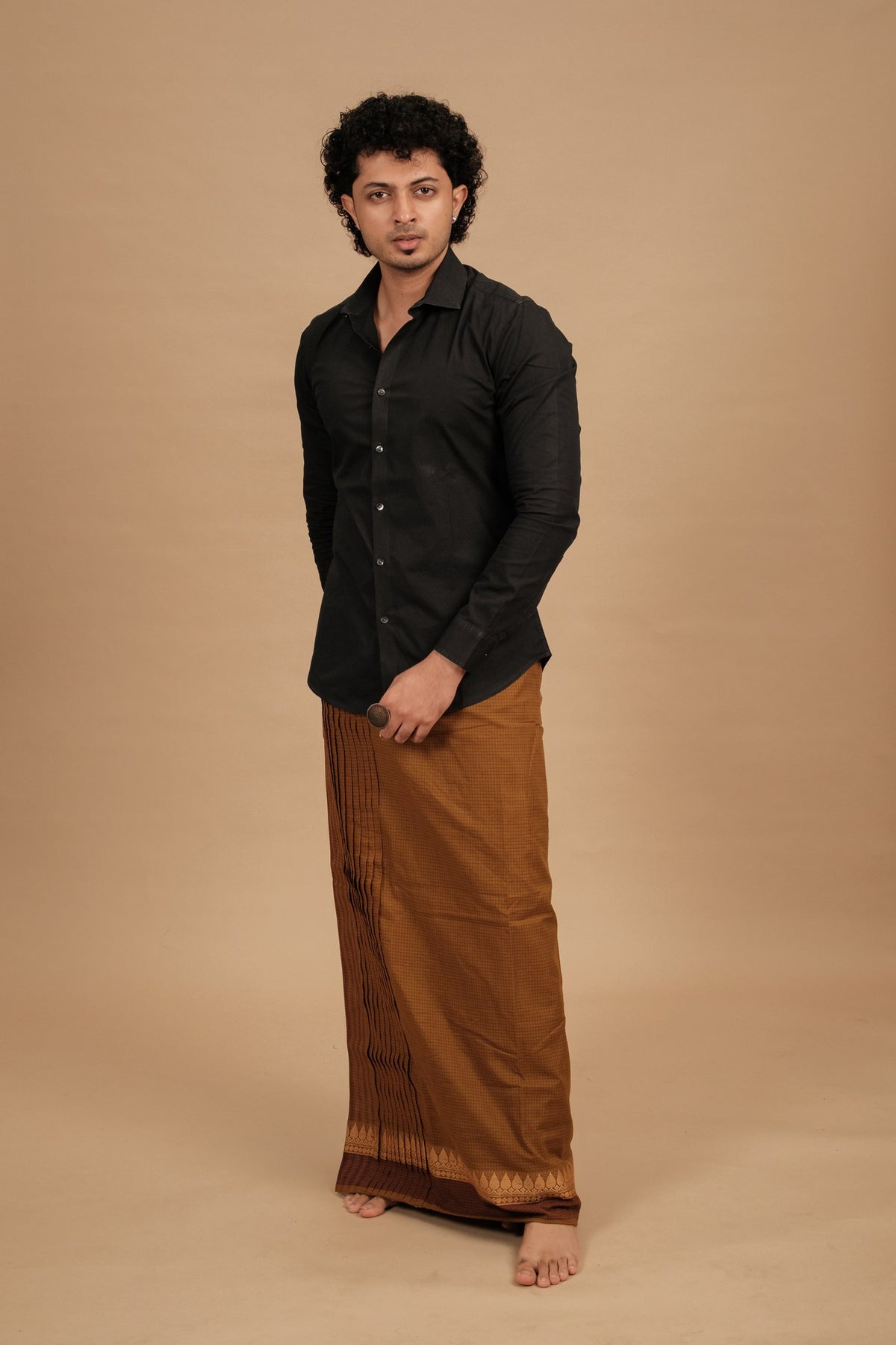 One of a Kind Veshti – Kattam Khaki